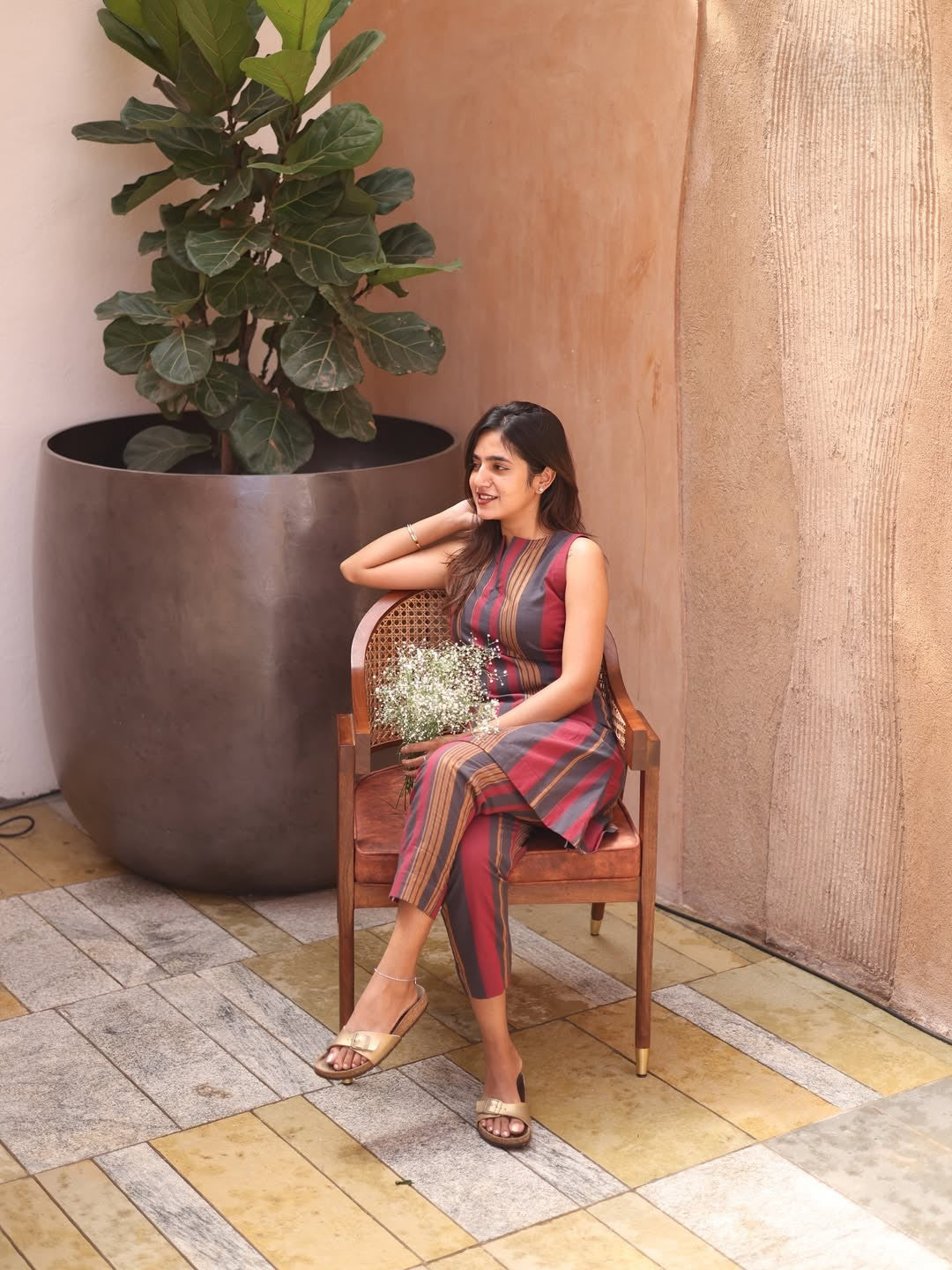 A beautiful black & Maroon stirps Kurtis set