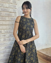 Beautiful A line Nevi blue Gold Foil Print design  kurti  set