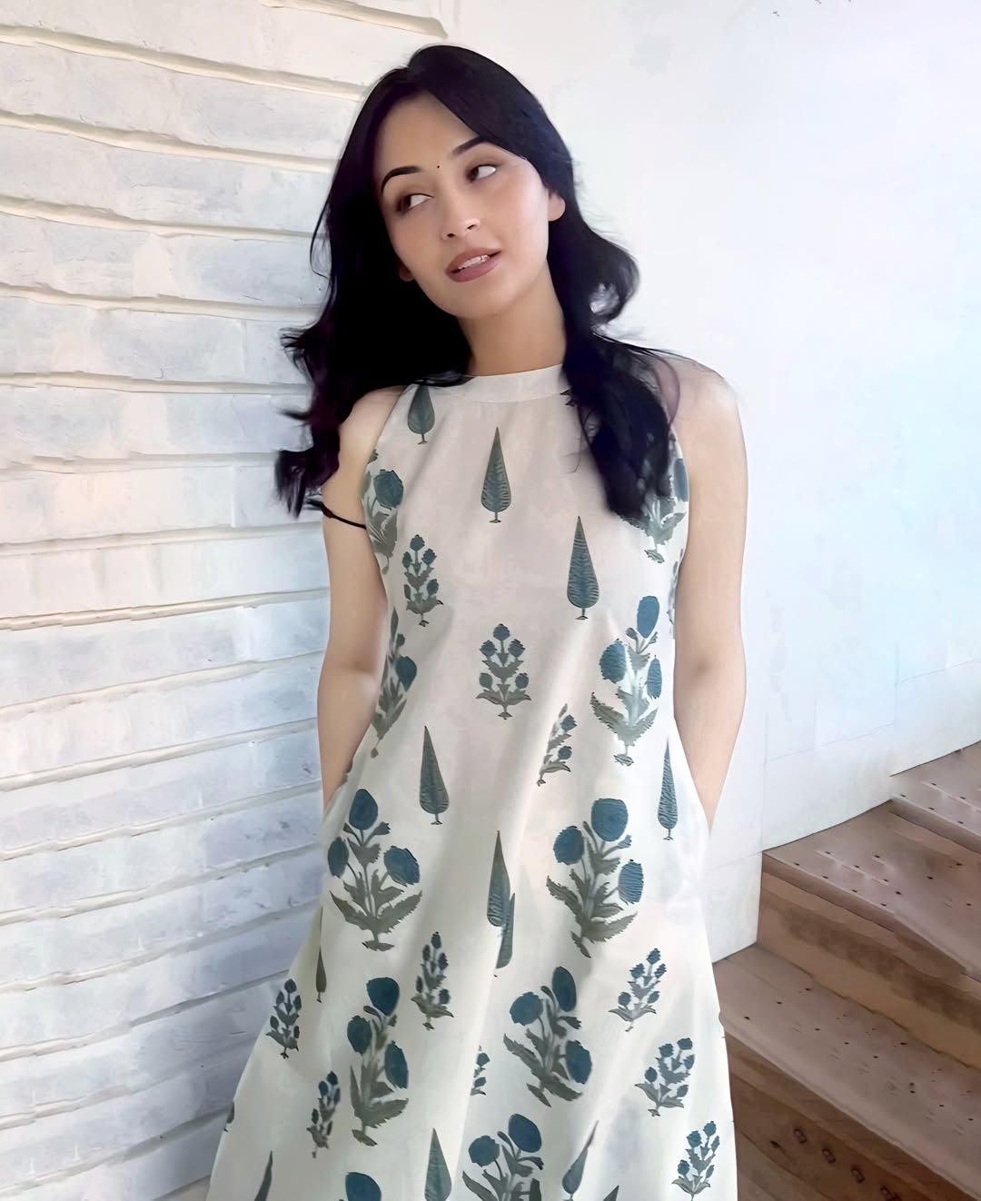 The a Aline  Vrinda Vriksha  print kurti  set