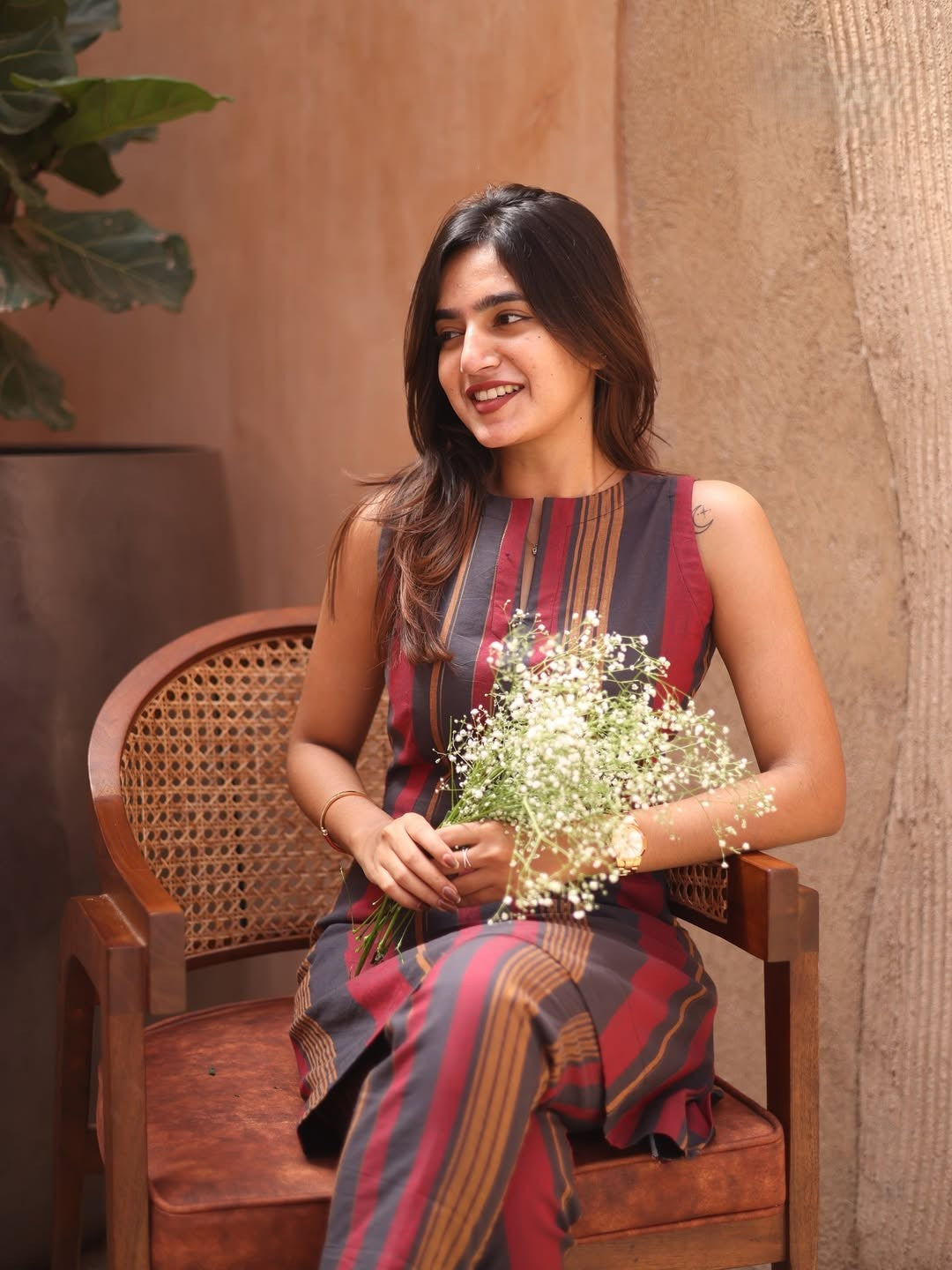 A beautiful black & Maroon stirps Kurtis set