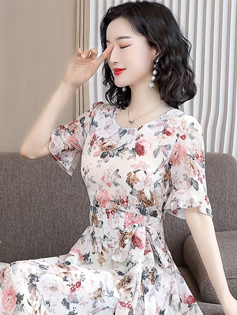 Vintage Meadow Floral Dress - Rose & Cream