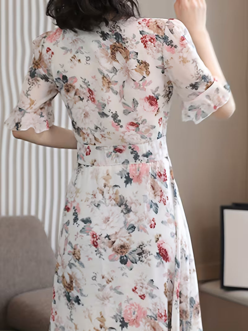Vintage Meadow Floral Dress - Rose & Cream