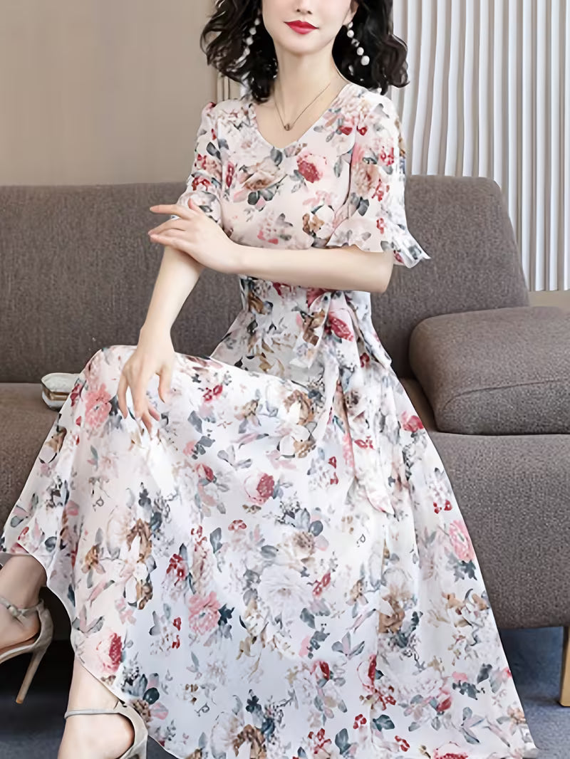 Vintage Meadow Floral Dress - Rose & Cream