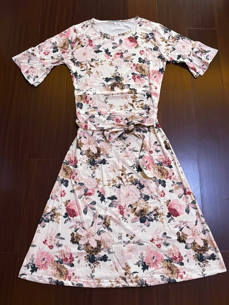 Vintage Meadow Floral Dress - Rose & Cream