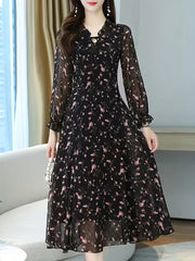 Dark elegant base with delicate pastel floral Dress