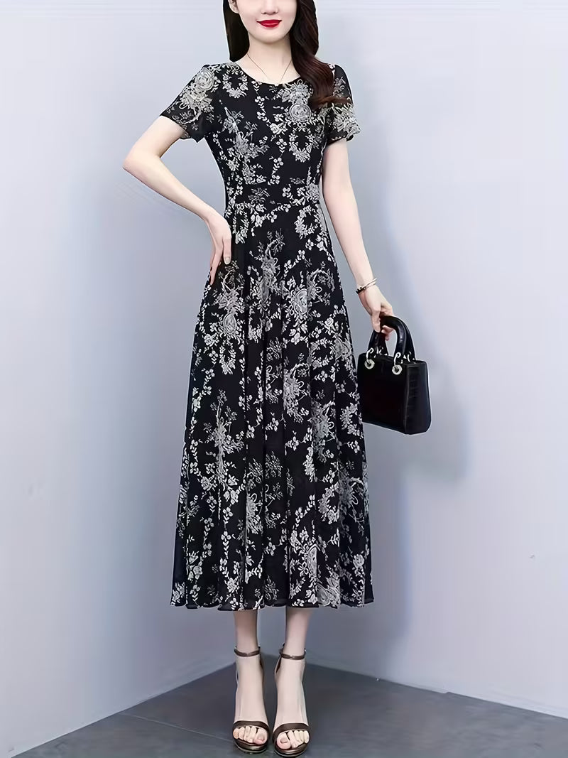 Black Blossom Vintage Floral Print Luxury   Dress