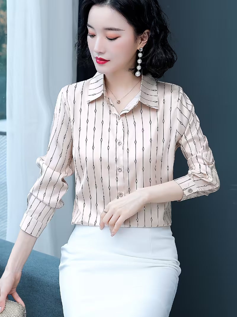 Silk Satin Geometric Diamond Stripe Shirt