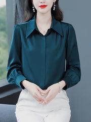 Emerald Green Silk Satin  Elegant  Wear Shirt