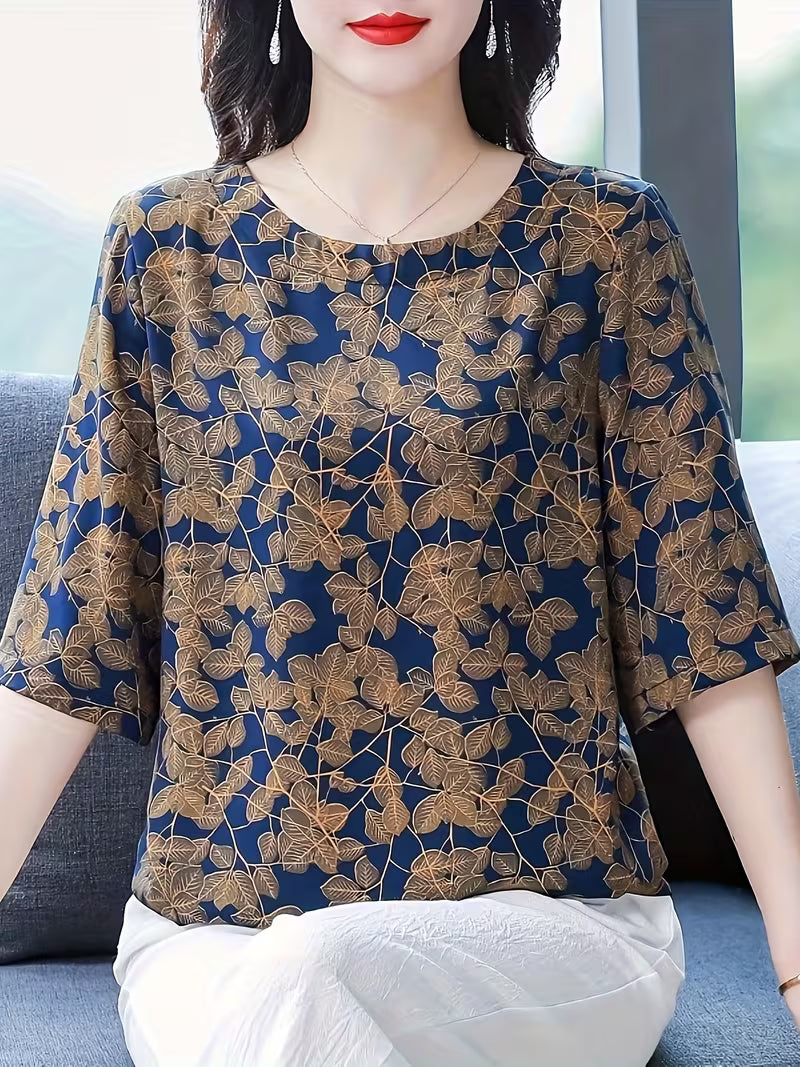 Golden Leaf Vine Print Top