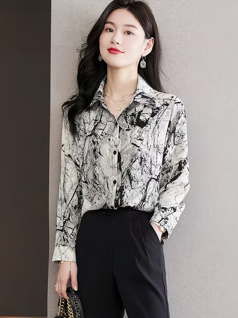Monochrome Marble Print Shirt