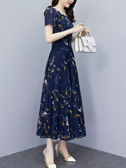 Midnight Bloom Ditsy Floral Flutter-Sleeve Dress