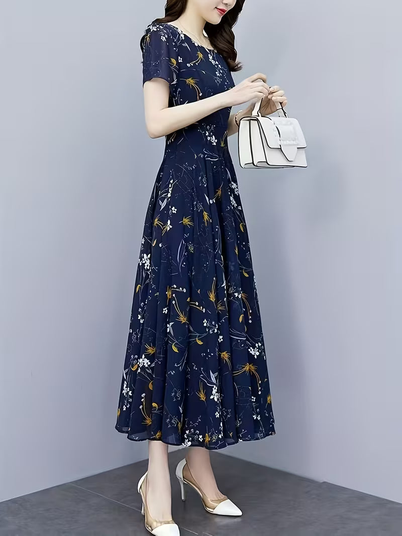 Midnight Bloom Ditsy Floral Flutter-Sleeve Dress