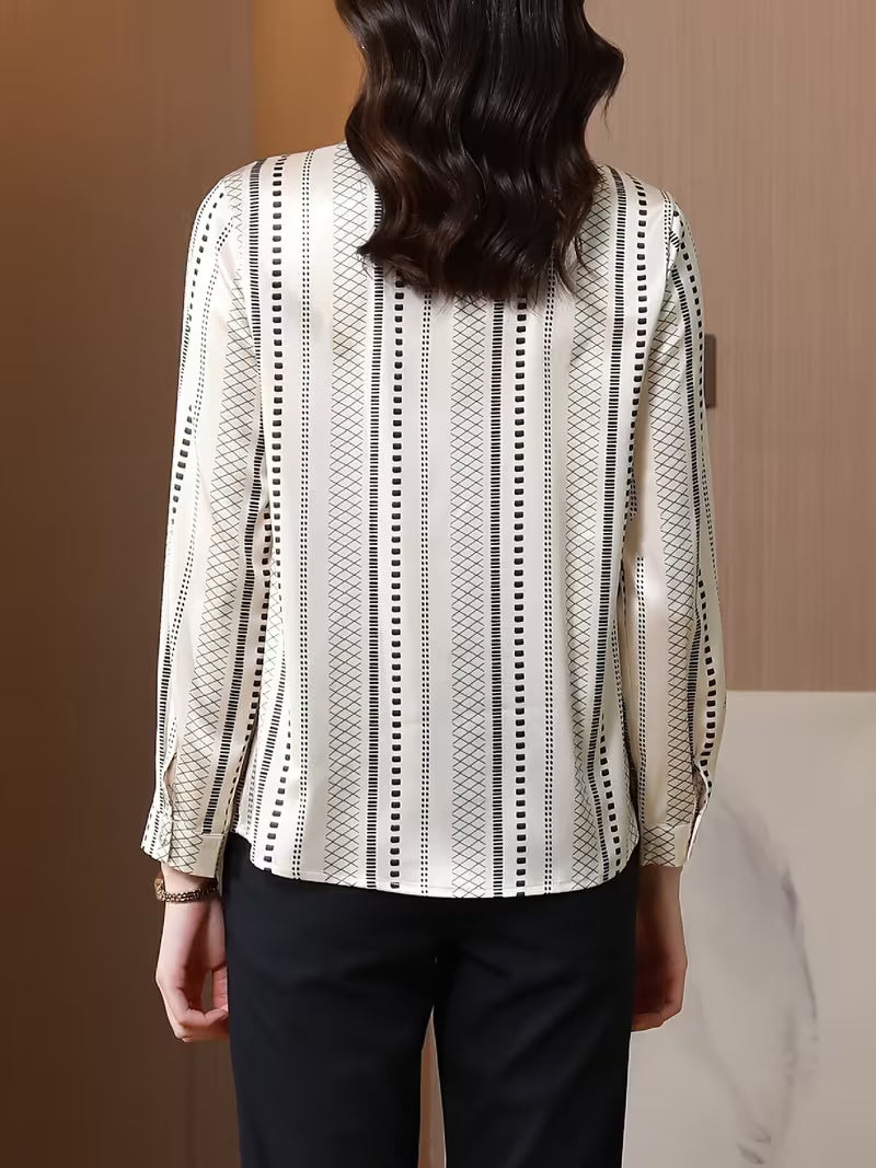 Geometric Striped Satin  – Long Sleeve Professional  Shirt