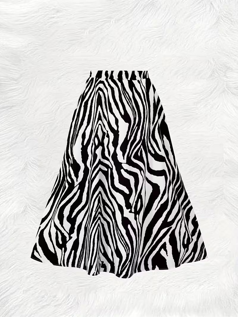 Black and White Zebra Print A-Line Midi Skirt