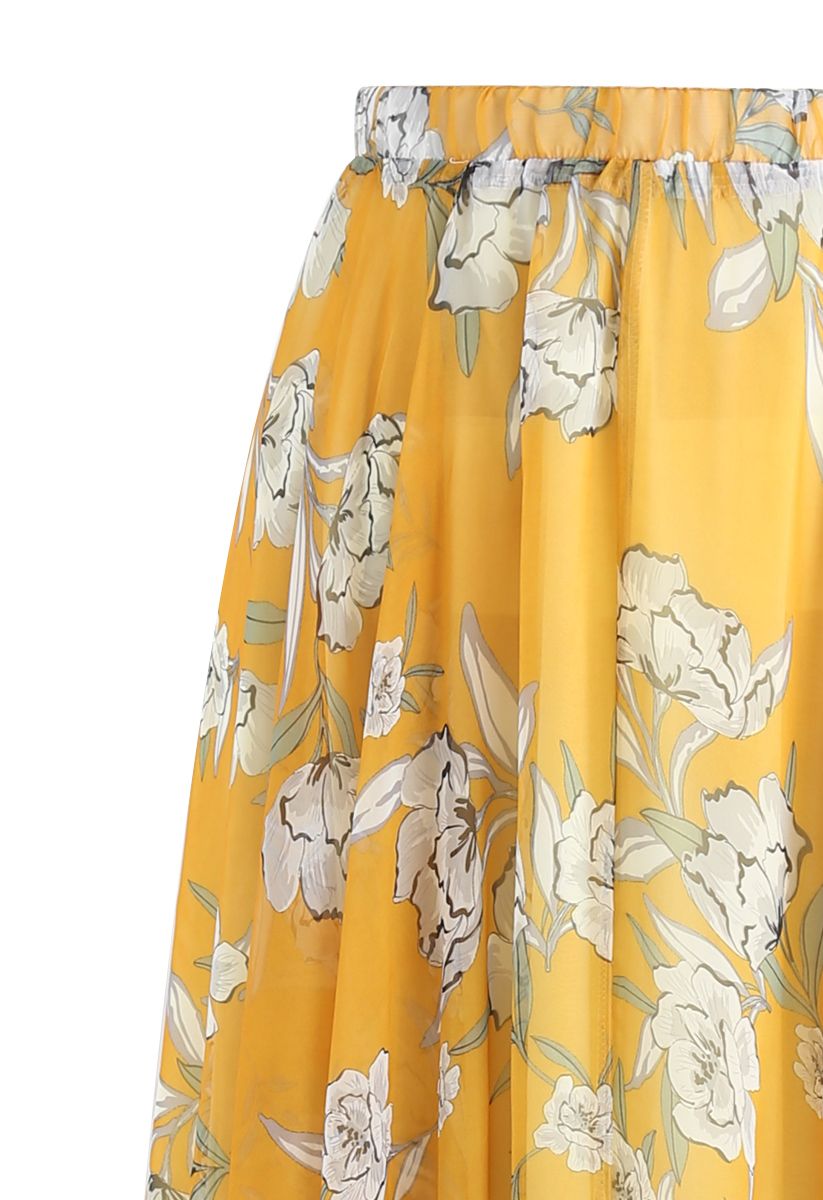 Golden Meadow Floral Georgette Maxi Skirt for Women Featuring a Gentle Flow Lightweight Comfort, and Feminine Charm
