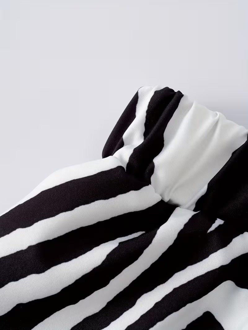 Black and White Zebra Print A-Line Midi Skirt