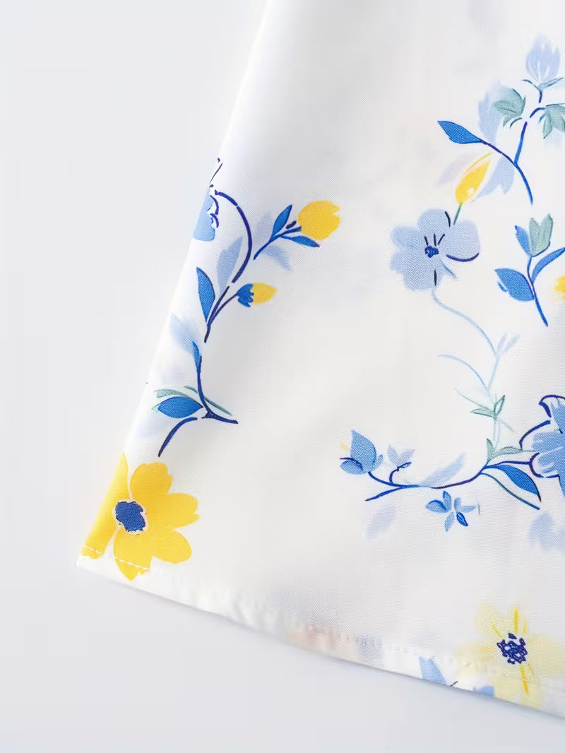 Women Blue Meadow Floral A Line Skirt  Airy Fabric with Graceful Movement and Elegant Pastel