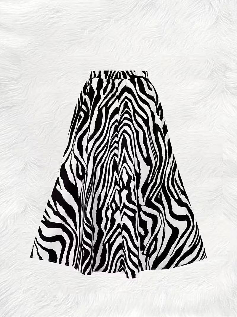 Black and White Zebra Print A-Line Midi Skirt