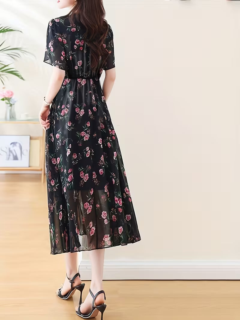 Rose Noir Wrap Midi Dress