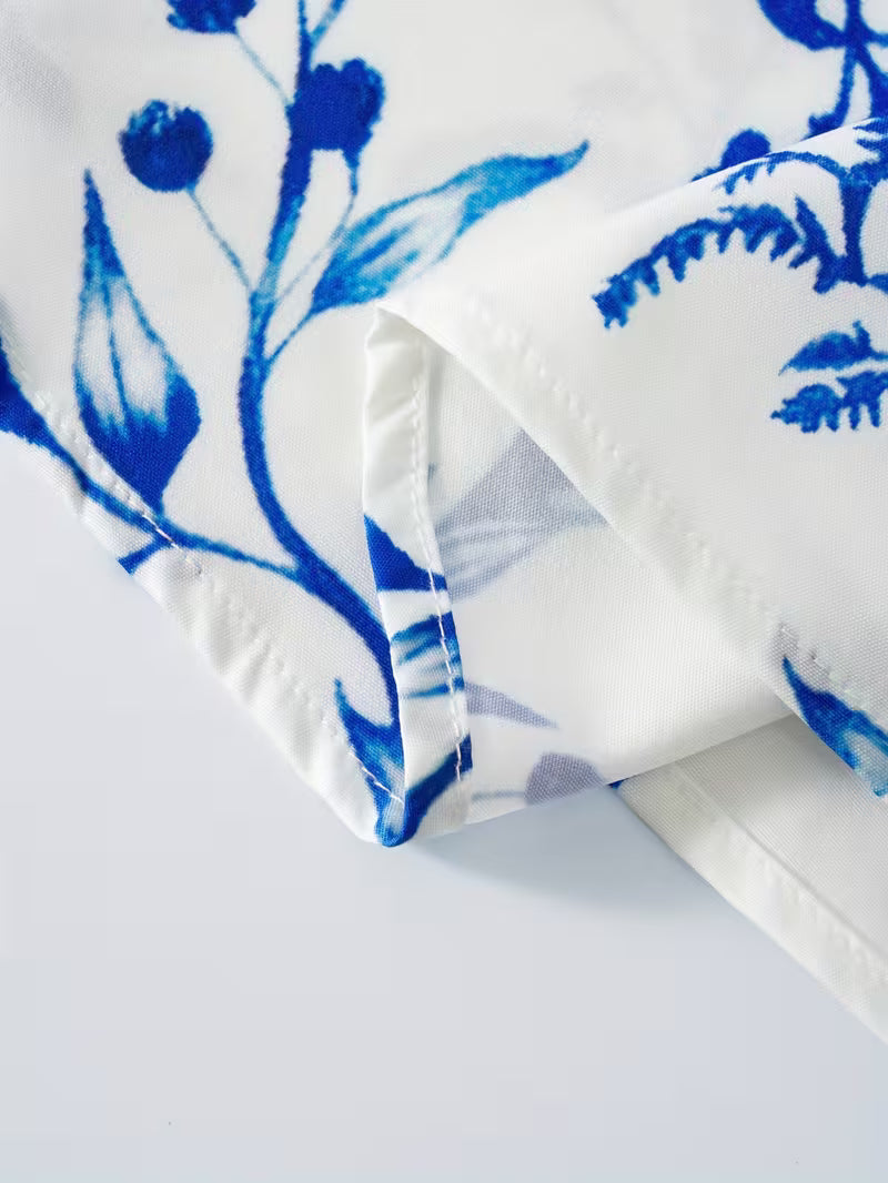 Azure Floral Elegance Maxi Skirt