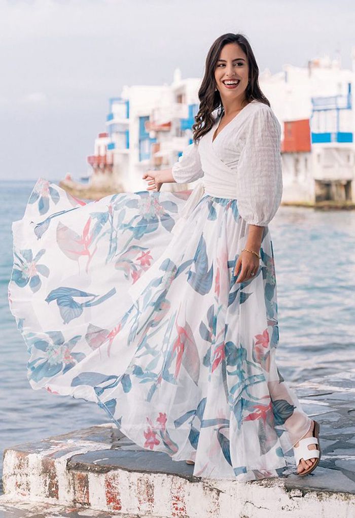 Ivory Whisper Botanical Flow Women’s Maxi Skirt  Lightweight  Flowing Fabric with Elegant Silhouette and Subtle Nature Inspired Print