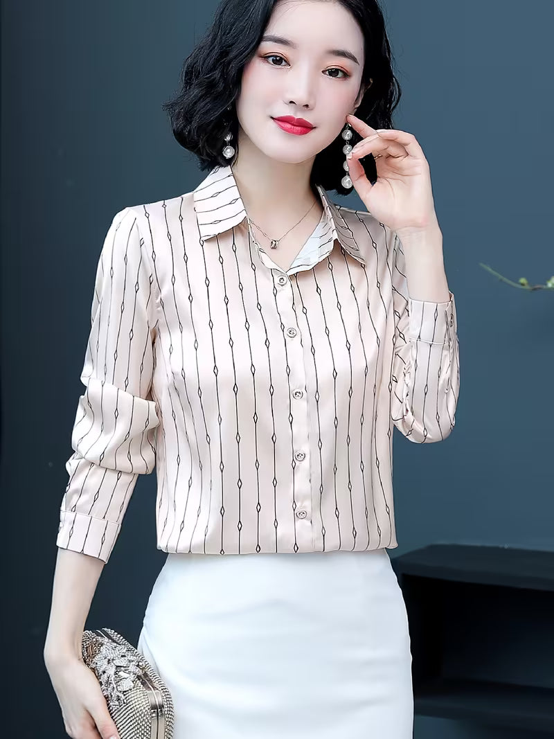 Silk Satin Geometric Diamond Stripe Shirt