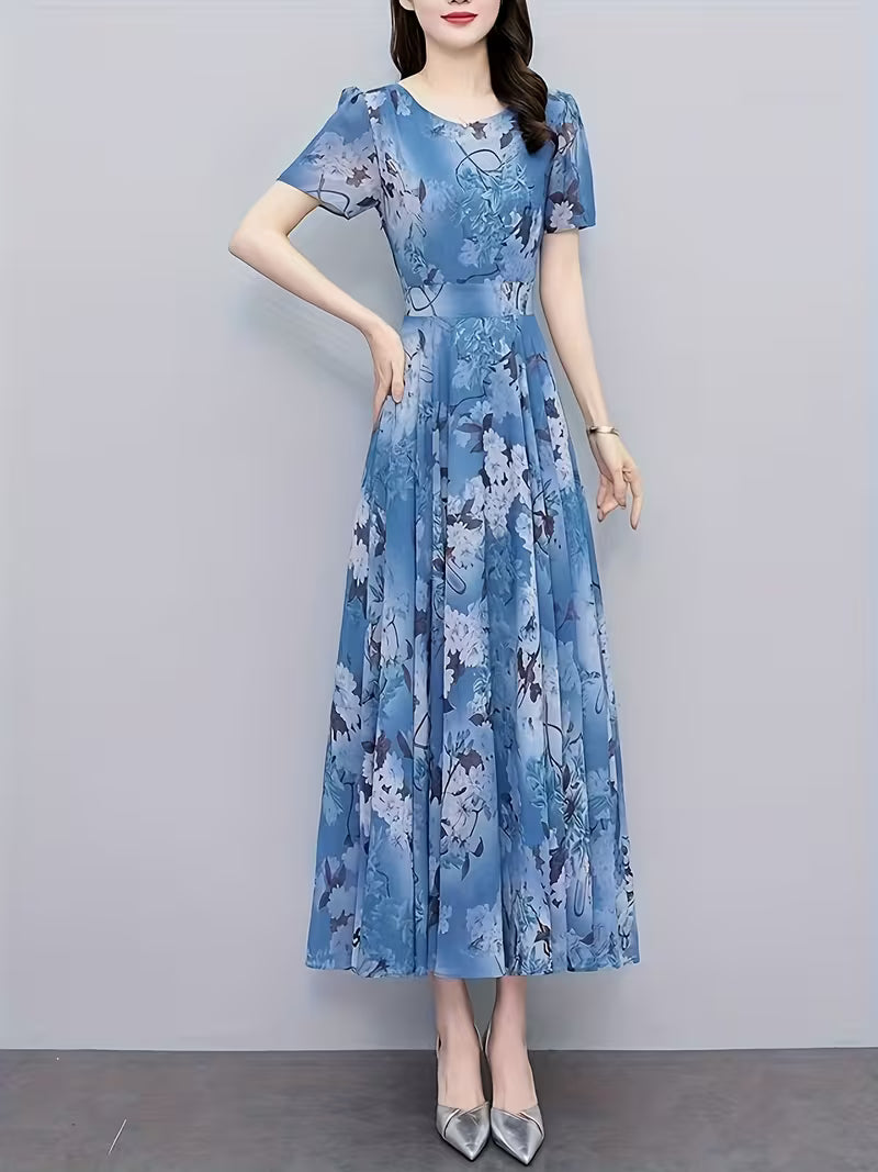 Serene Bloom Dusty Blue  Watercolor Flora Dress