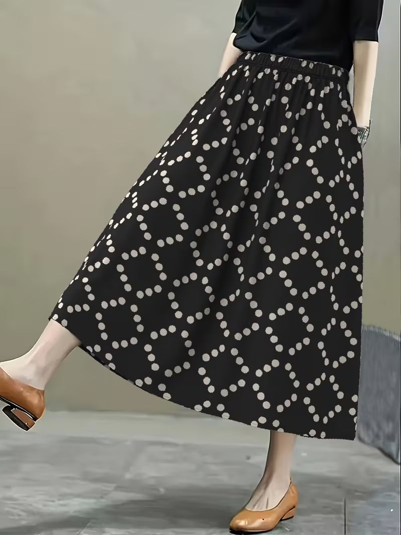 Black & White Polka Dot Rayon Crepe Skirt