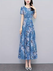 Serene Bloom Dusty Blue  Watercolor Flora Dress