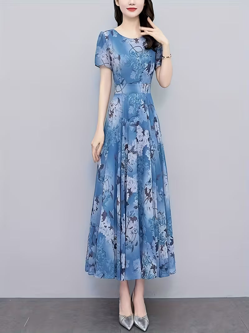 Serene Bloom Dusty Blue  Watercolor Flora Dress