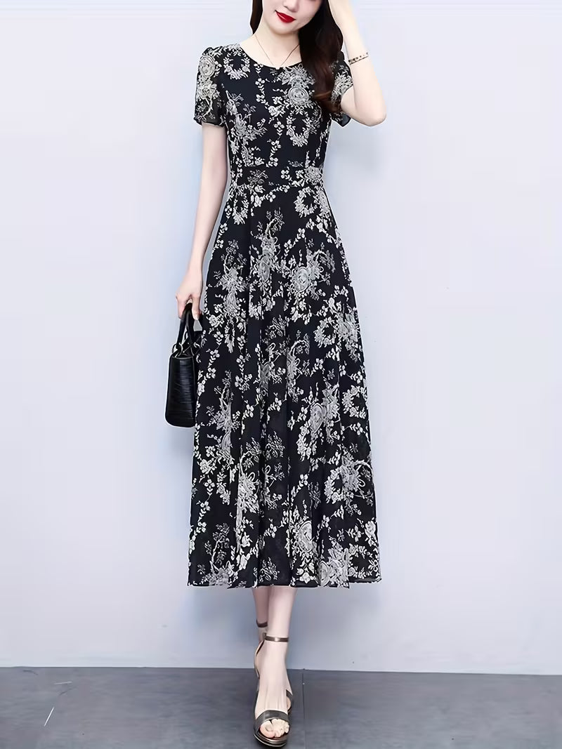 Black Blossom Vintage Floral Print Luxury   Dress