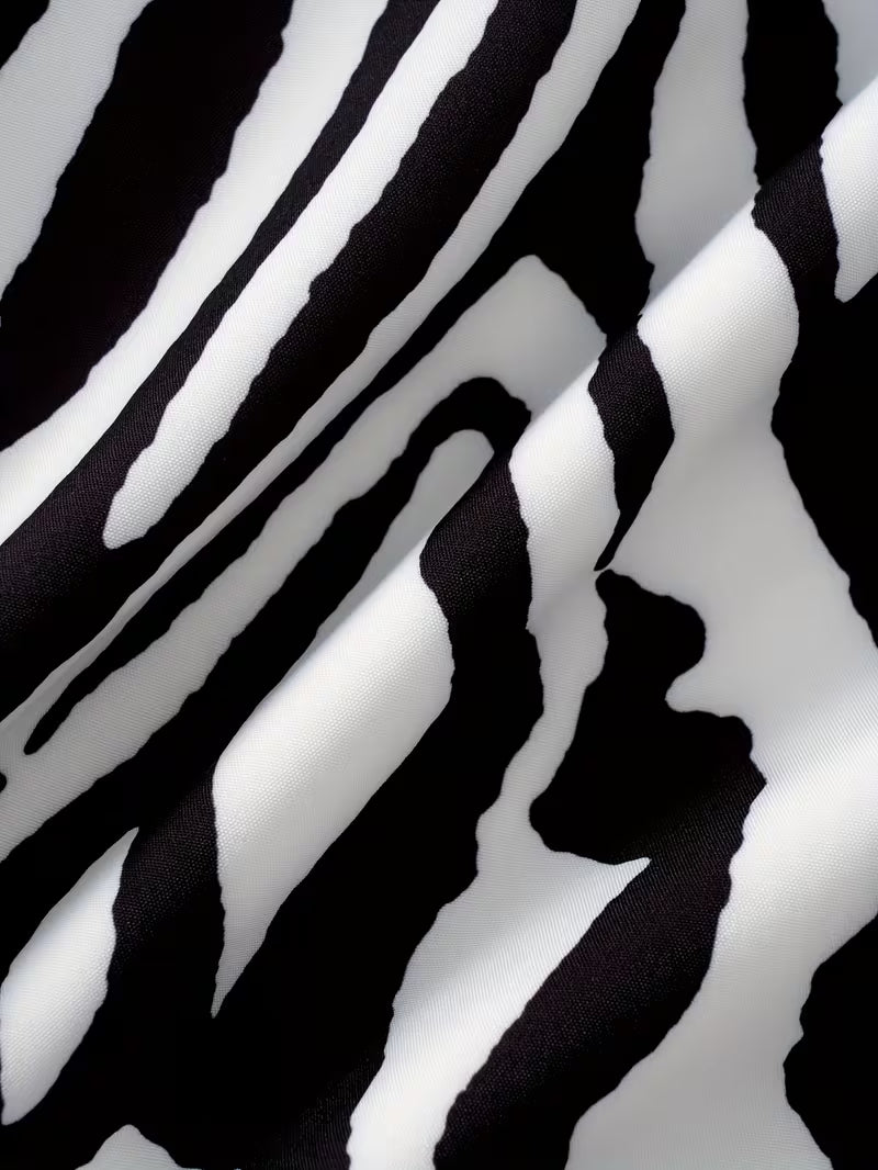 Black and White Zebra Print A-Line Midi Skirt