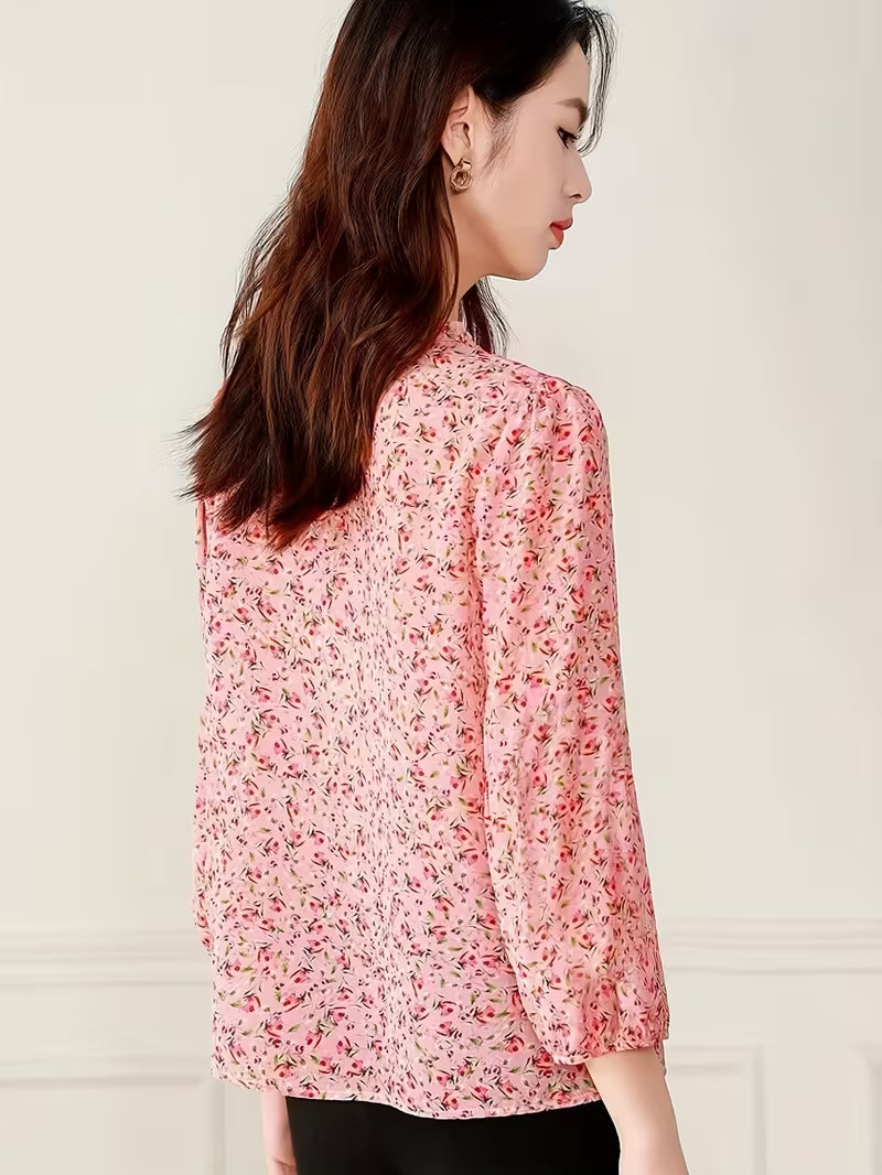 Long puff sleeves with gathered cuffs Mini Floral Print Top
