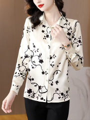 The Monochrome Botanical Satin Shirt in Champagne & Black