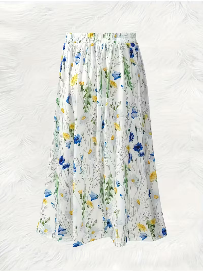 Floral Grace Cotton Flared Skirt