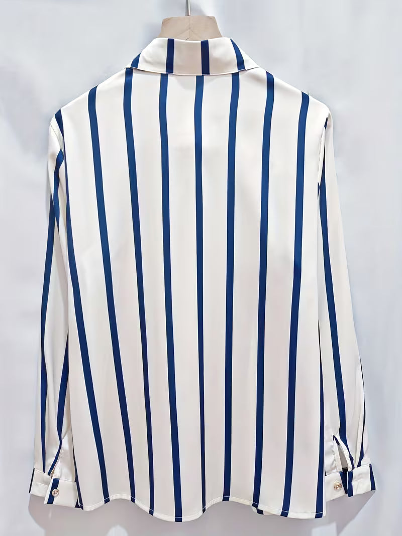Blue & White Satin Striped Shirt