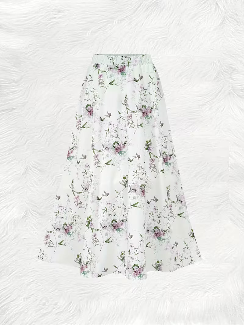 Soft Ivory Garden Bloom Maxi Skirt Lightweight Feminine Flowing Silhouette with Timeless Floral Charm