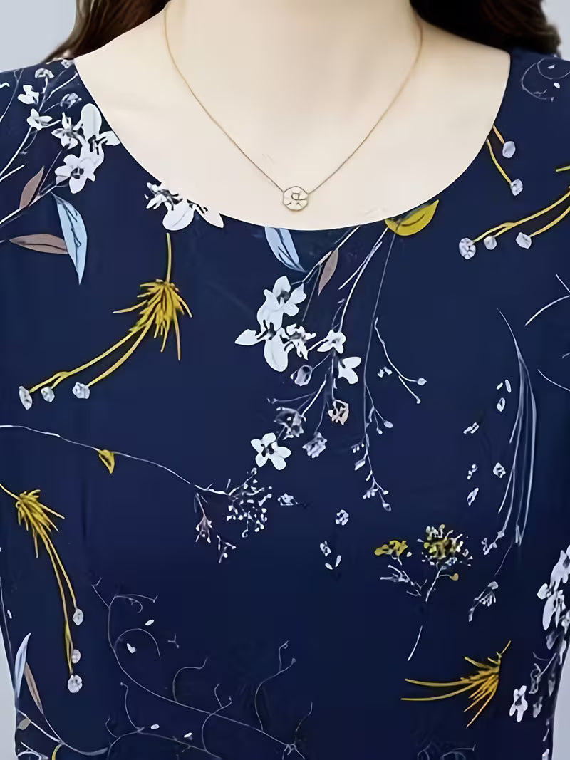 Midnight Bloom Ditsy Floral Flutter-Sleeve Dress