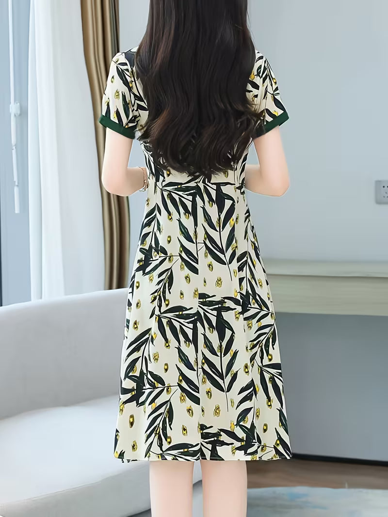 Elegant Botanical Print Midi Dress