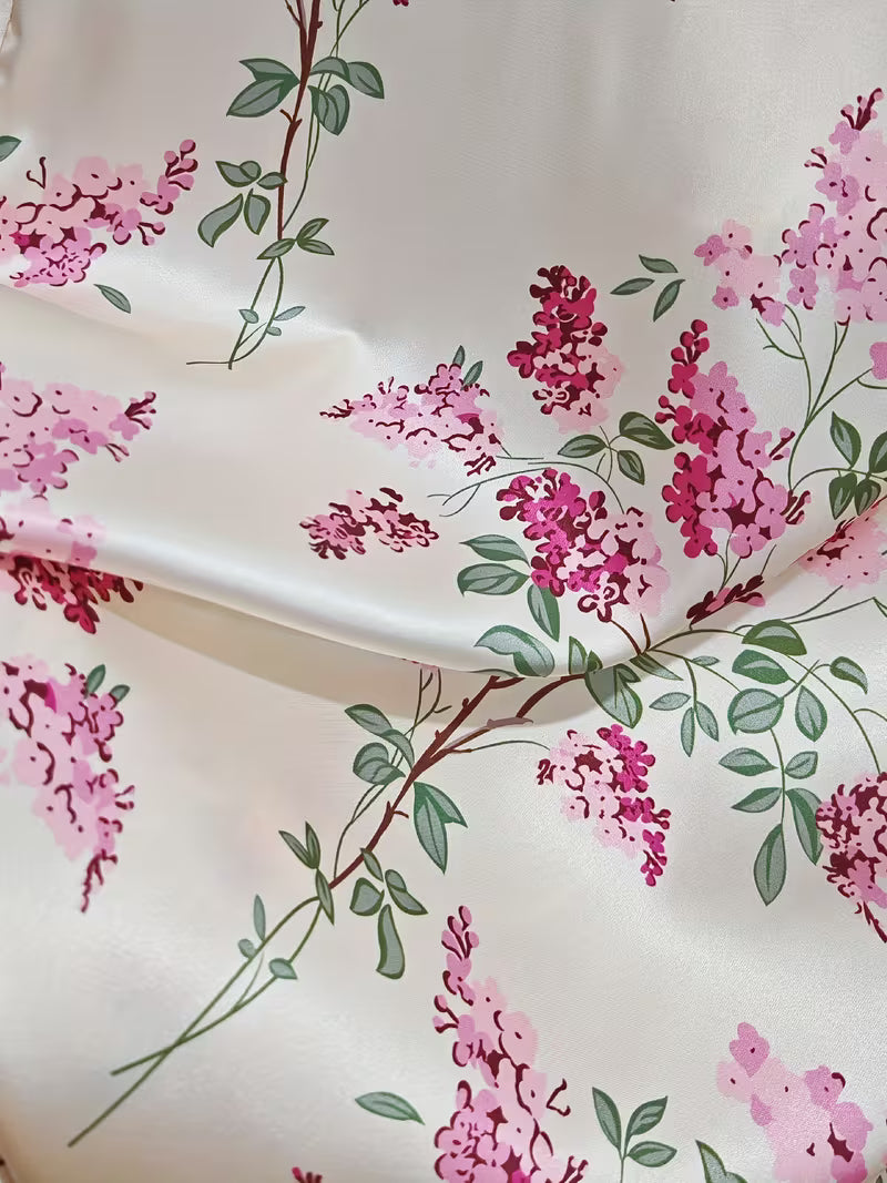 Vintage Botanical Floral Print Button-Down Satin Shirt