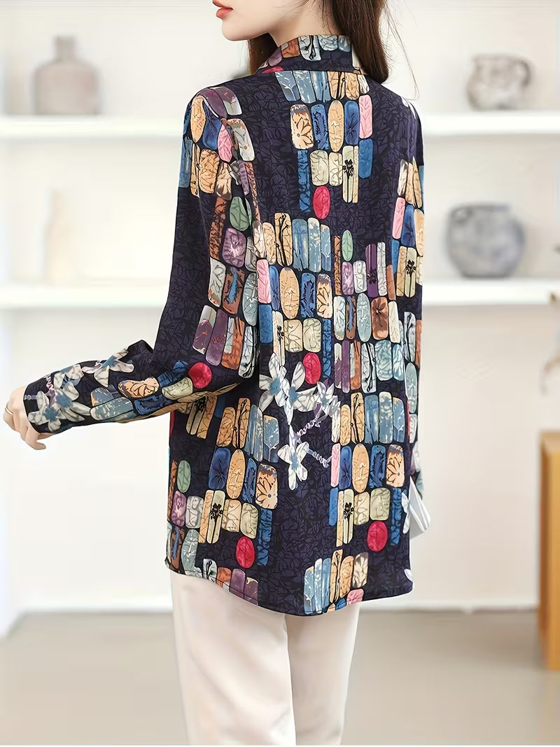 Abstract Botanical Print Button-Up Shirt