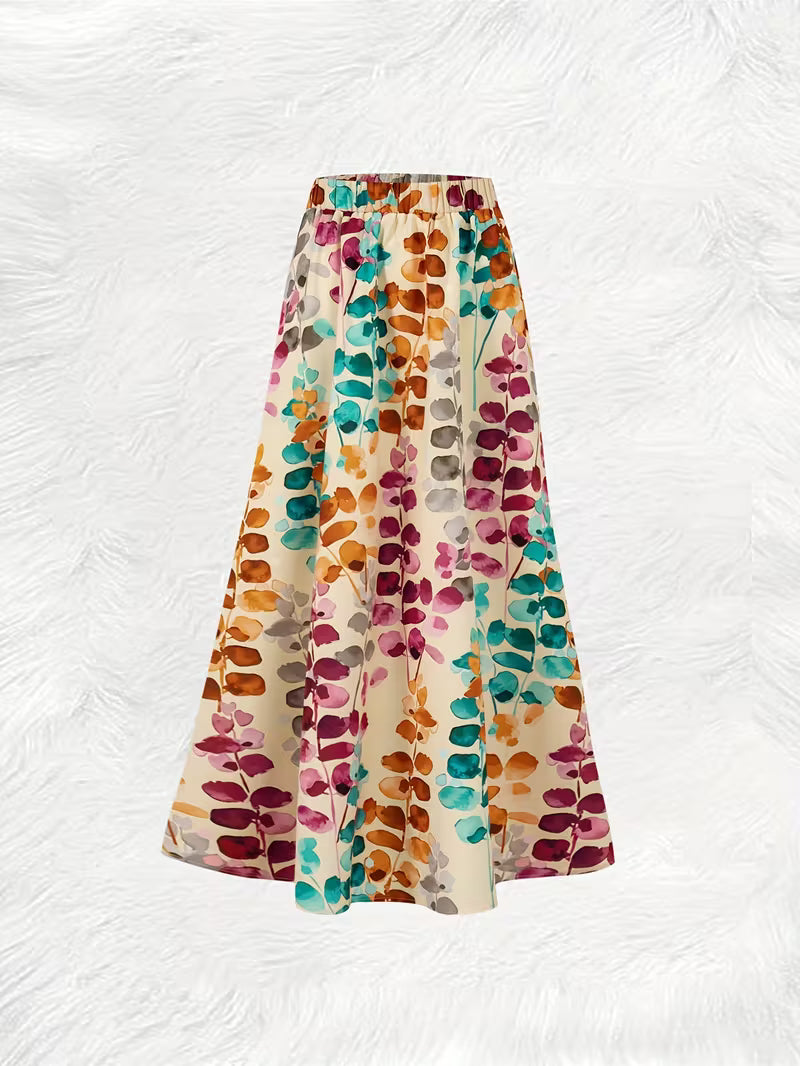 Blooming Vines Printed Flared Skirt
