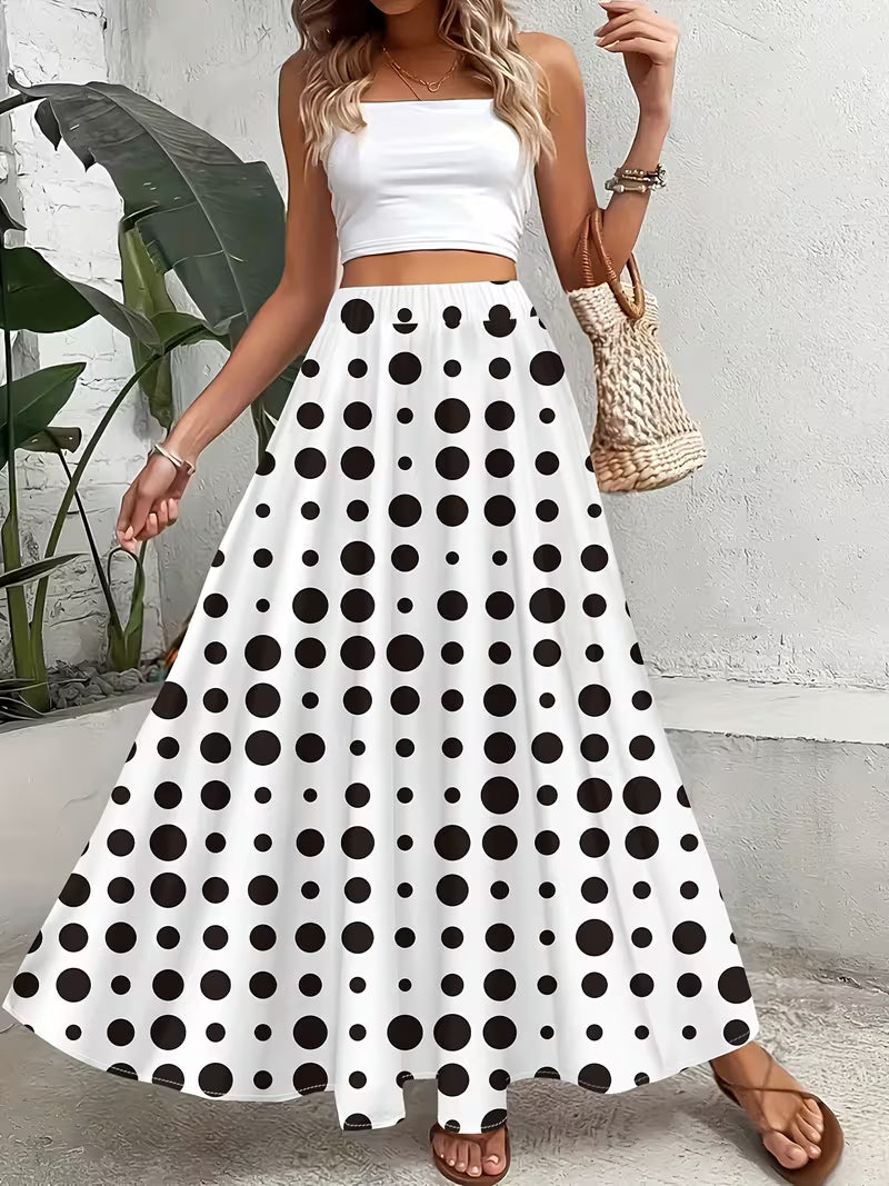 Women Polka Dot Flow Maxi Skirt  Soft  Breezy Material with Classic Print