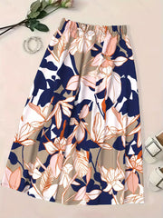 Navy Blue Floral Print Skirt