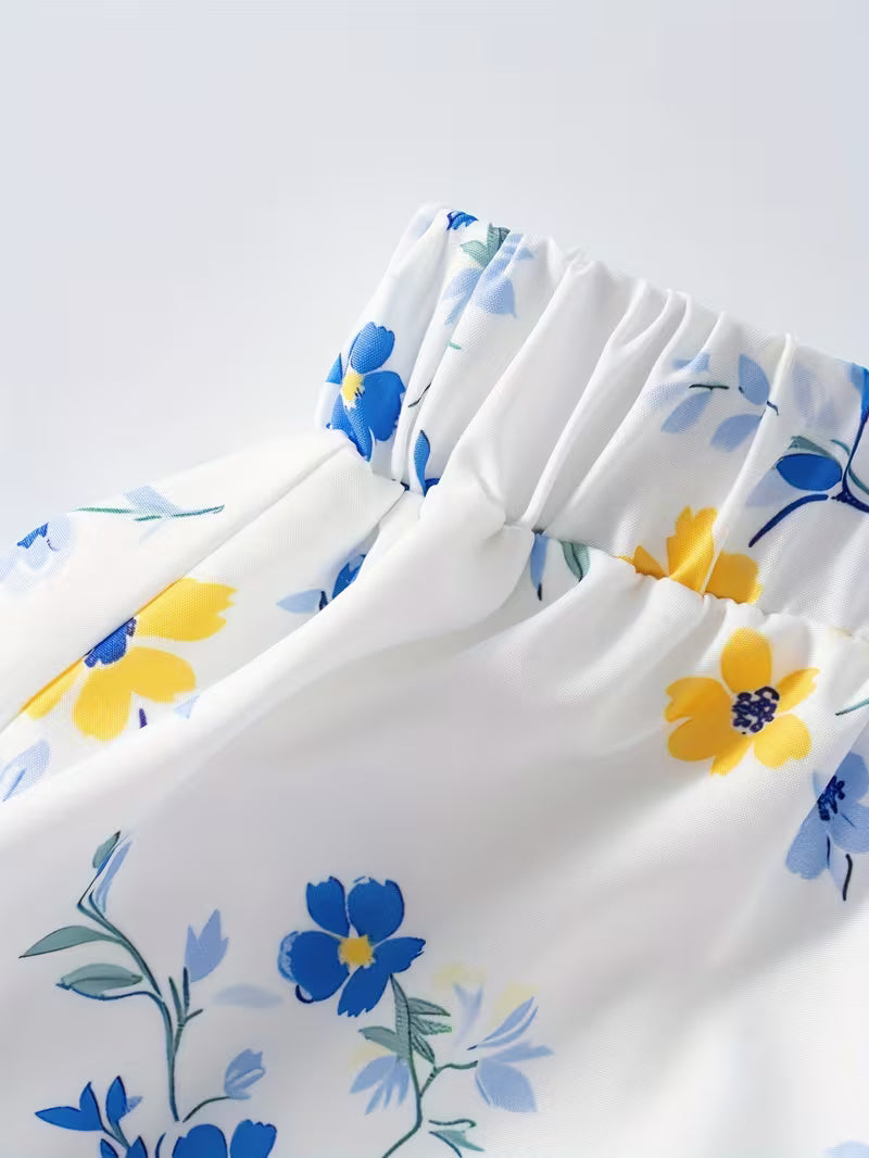 Women Blue Meadow Floral A Line Skirt  Airy Fabric with Graceful Movement and Elegant Pastel