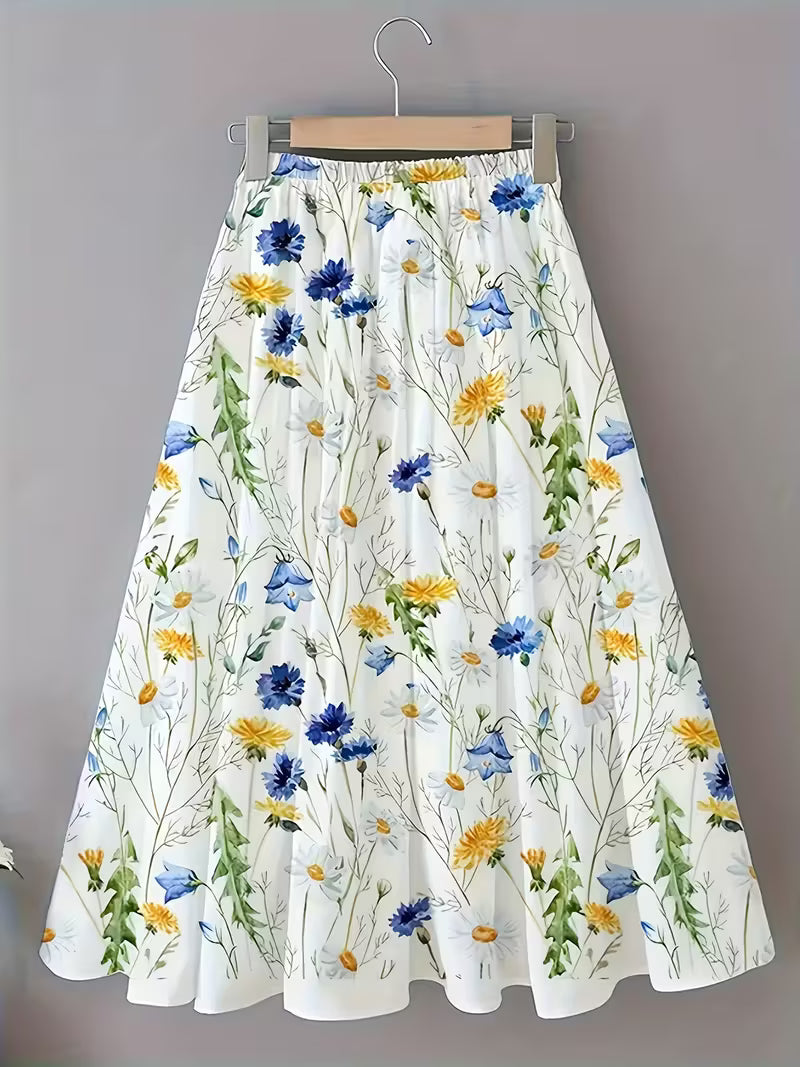 Floral Grace Cotton Flared Skirt