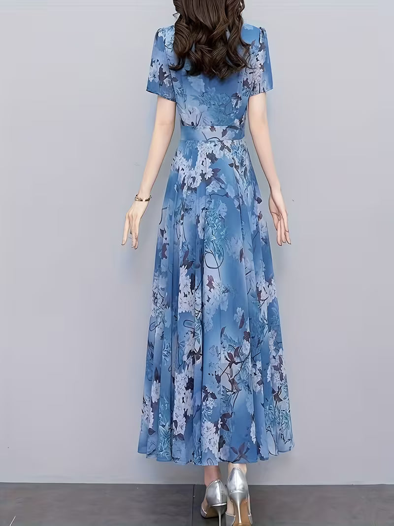 Serene Bloom Dusty Blue  Watercolor Flora Dress