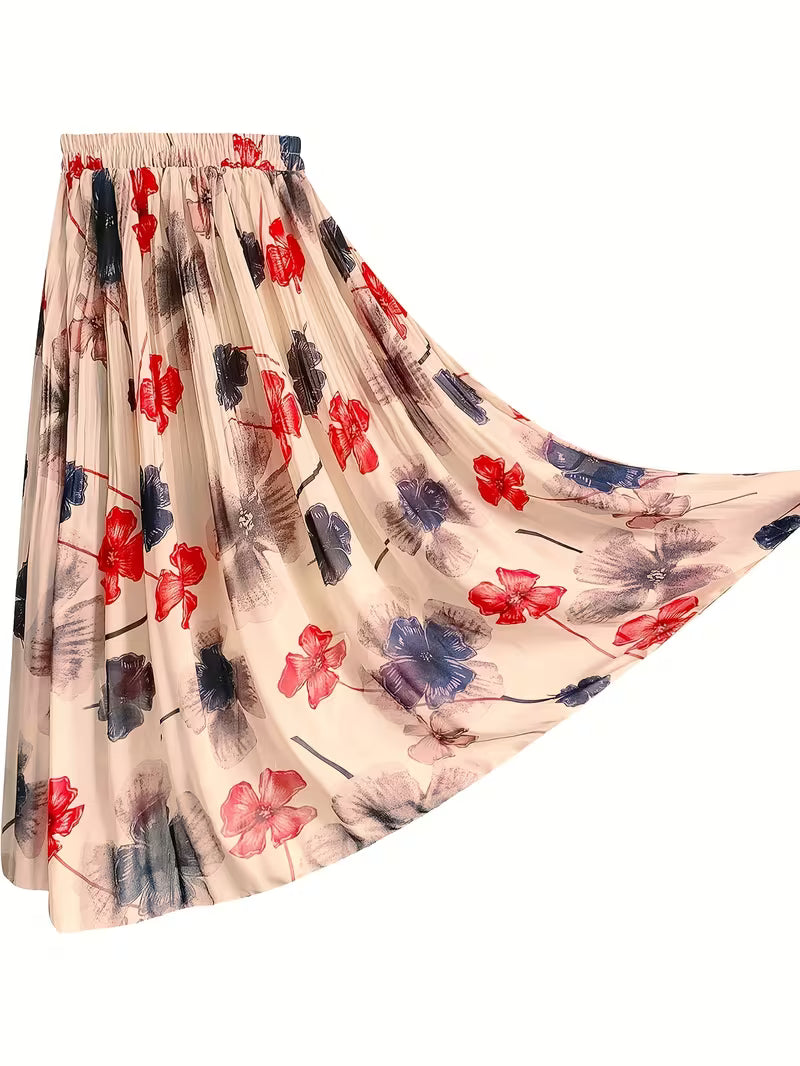 Elegant Modern Floral Maxi Skirt  Airy Flowing Design with Subtle Contemporary Blooms for Day to Evening Wear