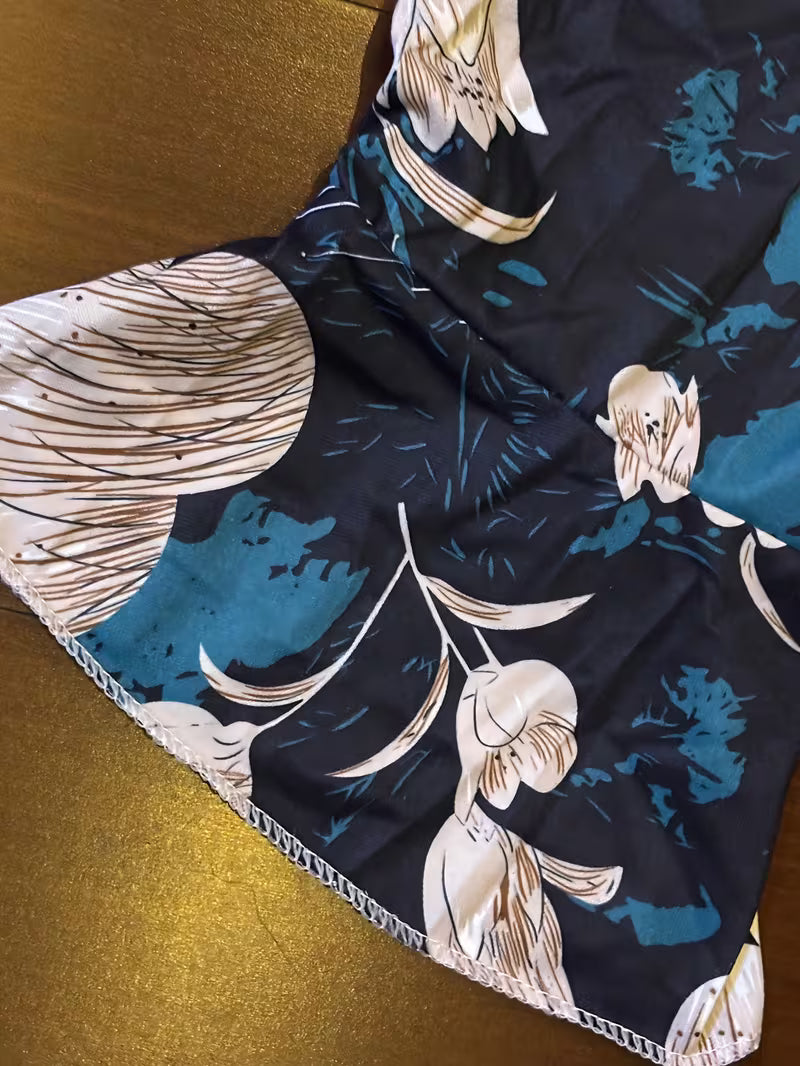 "Vintage Botanical Print A-Line Flowy Dress - Dark Floral"