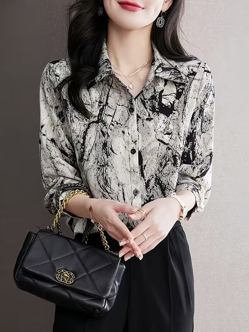 Monochrome Marble Print Shirt